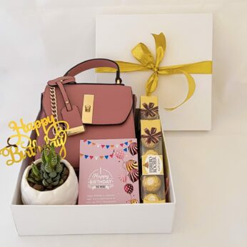 Delightful birthday gift hamper for her with Sling Bag, Plant and a sweet greetings.