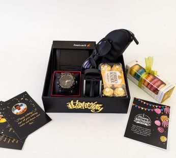 Luxury Fathers day gift hamper on father’s day with sunglasses,watch and a sweet greetings.