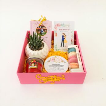 Beautiful wedding gift hamper for couple with the Plant , Photo Card and more with blissful greetings!