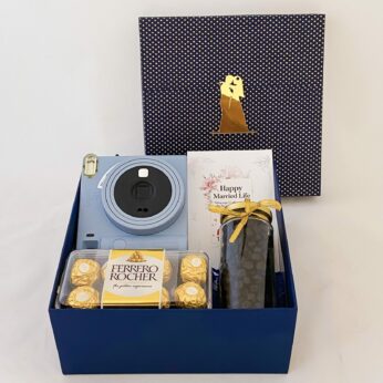 Luxury wedding gifts for couples with Instax camera, dry fruits, chocolates and blissful greetings!