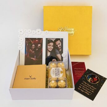 Blissful 5 year anniversary gift for boyfriend with photo frame, wallet, sweets