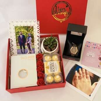 Luxury Birthday gift hamper with watch , Chocolate and a sweet greetings.