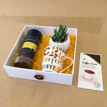 Fathers day gift box for dad with David-off coffee-pot with plant, mug and a sweet greetings.