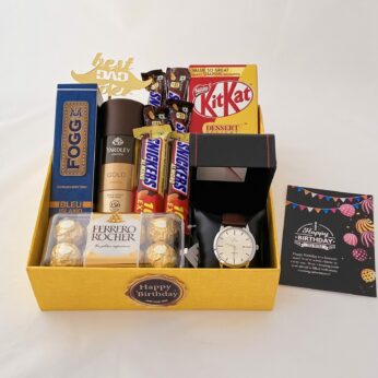 Luxury Birthday gift hamper with lovely deodorant , watch and a sweet greetings.
