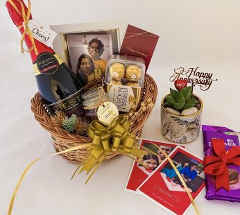 Beautiful 2nd marriage anniversary gift for wife filled with chocolates & wine