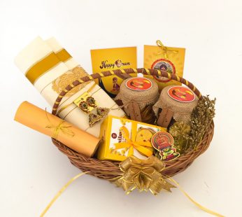 Perfect Onam Gift basket for her with Kerala saree and earrings