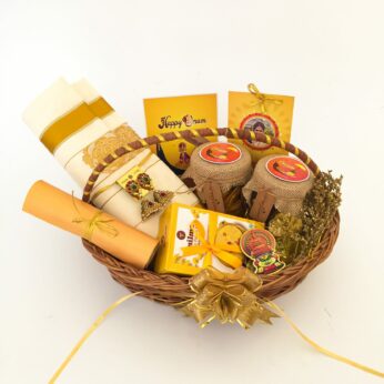 Perfect Onam Gift basket for her with Kerala saree and earrings