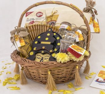 Luxury Onam hamper for her with Kerala saree and banana chips