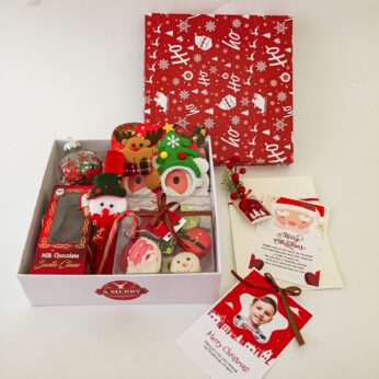 Special holiday gift box with cookies, Santa shaped chocolates and more