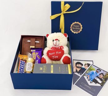 Elegant Birthday gift hamper with Perfume, Teddy and a sweet greetings.