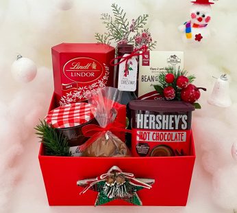Perfect holiday gift box with Chocolates, Jam, wine, Holiday Decoration and more
