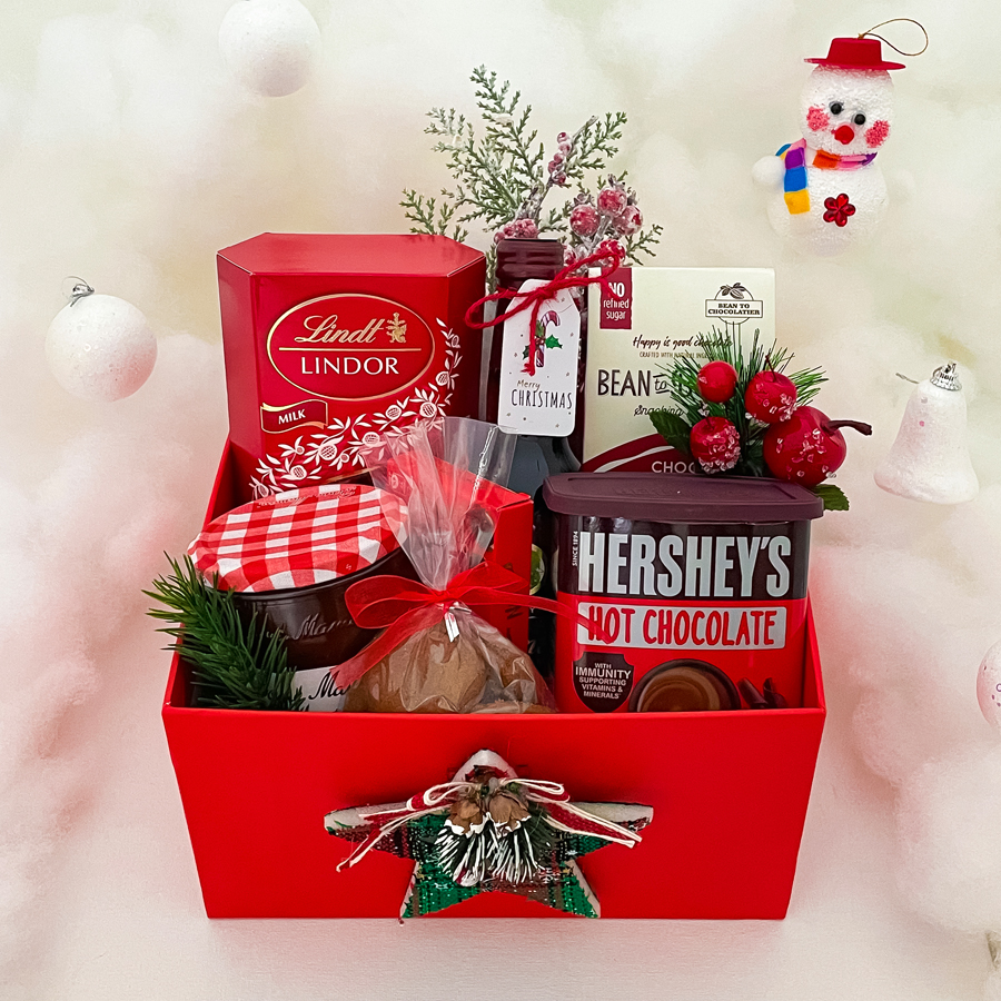 Indulging Christmas Gift Hamper With Chocolates, Raspberry Jam, Cookies, And More