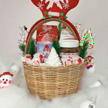 Corporate gift baskets for Christmas (snow theme christmas hamper) includes many chocolates