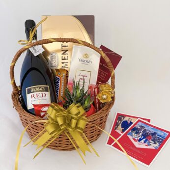 Elegant Anniversary Gift Hamper With Juice, Perfume, Chocolates And Cards