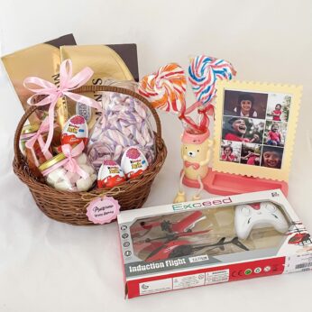 Grandeur Birthday Gift Hamper With Remote Control Helicopter, Chocolates, And Cards