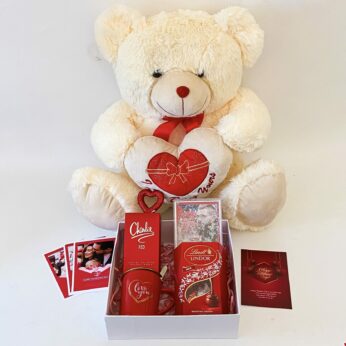 Smiting Valentines Day Hamper with Premium Chocolates, Cuddly Teddy Bear, and More
