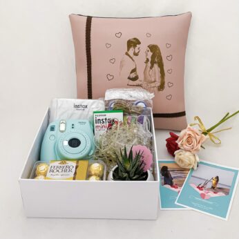 Bday gifts for girls gift hamper with Instax mini 9, Plant with light clips, Artificel flowers And Cards