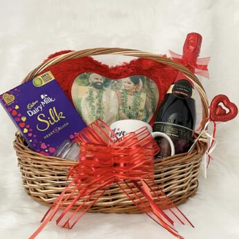 Charming valentine day gift for hubby with elegant heart pillow, chocolates, juice, mug, candle, and cards