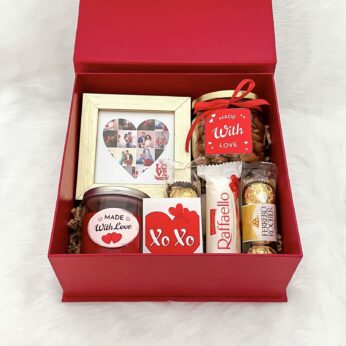 Red Desire valentines day gift box ideas of Chocolates, Nuts, Scented Candles, and More