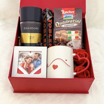 Lovey-dovey Valentine’s Day gift box for your partner with premium chocolates, instant coffee, ceramic mug and more