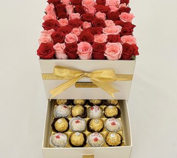 Pretty box with Fresh flower with chocolates gifts box
