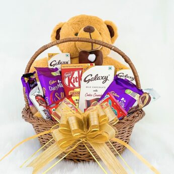 Women’s day gift ideas with Teddy bear M | Kitkat | Galaxy milk chocolate | Diary milk silk | Greeting card