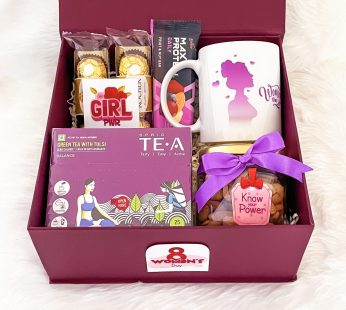Fantastic happy womens day gift With Green Tea, Chocolates, Coffee Mug And More