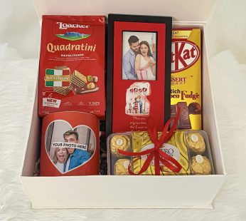 Online birthday gifts for husband With Elegant Loacker Napolitaner, Photoframe, Chocolates, Mug. And Cards