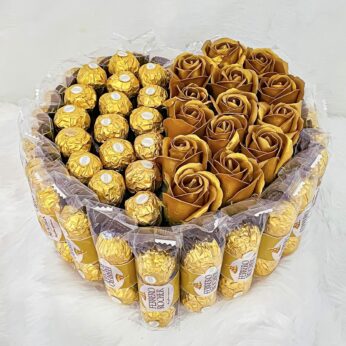 Luxurious chocolate flower bouquet Birthday hamper for wifeWith Artificial Flowers, Photos And Greetings