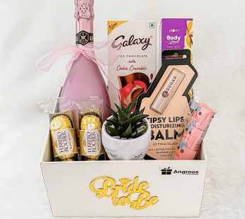 Exciting Bride to be gifts with grape juice, Chocolate, Lip balm, and greetings