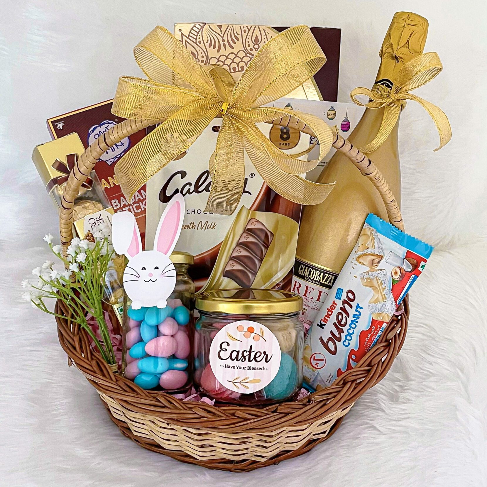 Holiday Relish Easter gift baskets With Easter Eggs, Wine, Fruit Jam, And More