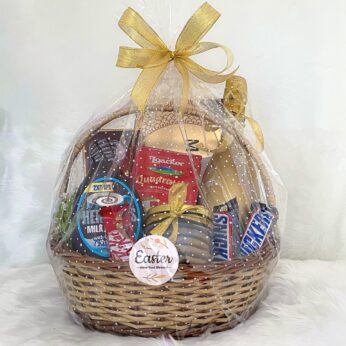 Chocolate Bunny Easter Gift Basket With Exquisite Chocolates, Wine, And Cookies