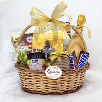Bon Appetite Easter Gift Basket For Women With Wine, Chocolates, Cookies, And Fruit Jam