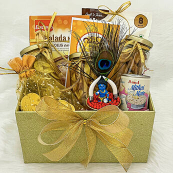 Conventional vishu special gift online with Lord Krishna Souvenir, Banana chips, and more