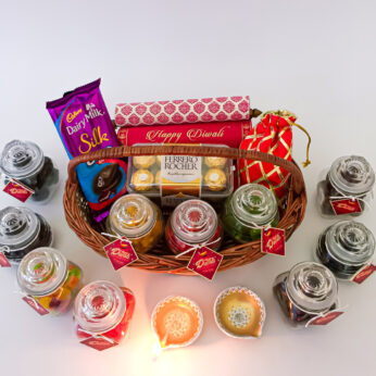 Dry Fruits Mania Diwali Gift Basket With Chocolates, Dry fruits, Dates, And a Traditional Greeting Card