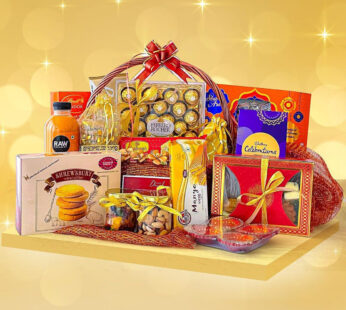 Luxury Lohri gifts with special greeting card and an amazing collection of assorted chocolates, dry fruits, biscuits and sweets