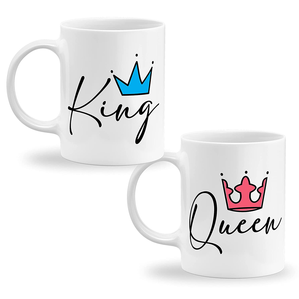 White ceramic couple mug king queen
