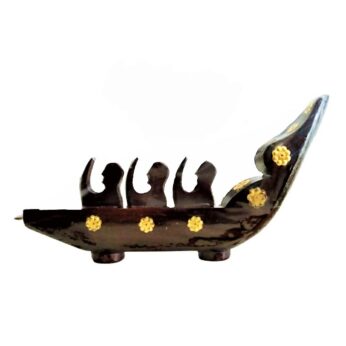 wooden vallam kali boat with three rowers (H 4.5 In, W 8.5 In, and L 1.5 In.)