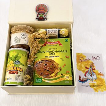 Special Kerala Onam hampers with banana chips and spices miniature bottle