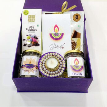 Violet Beauregard Diwali Gift Box With Diwali Sweets, Diya And Assorted Nuts