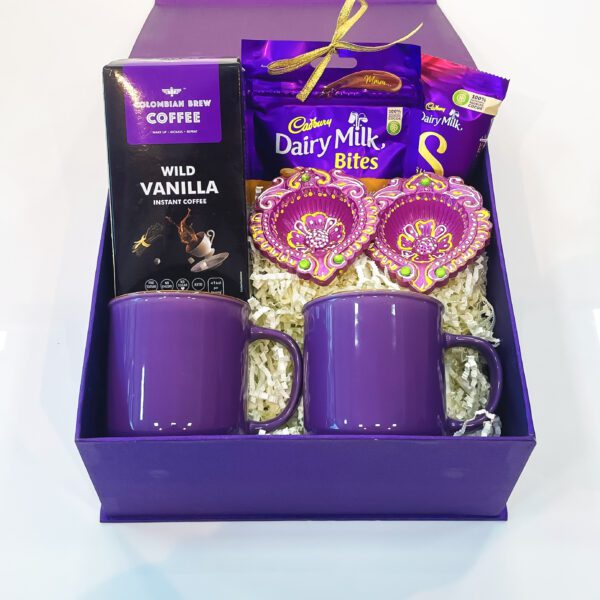 Sparks Fly Diwali gift box With Chocolates, Instant Coffee, Ceramic Mugs, And Diyas