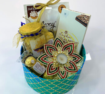 Gold-Flecked Diwali special gift Hamper With Assorted Nuts, Almond Brittle, And Chocolates