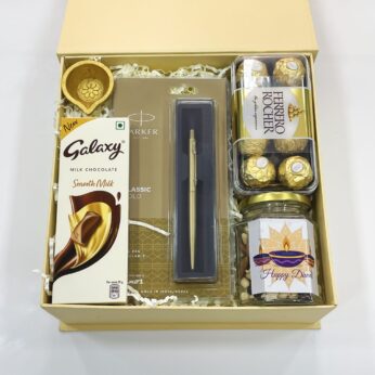 Festive Cheer Diwali Corporate Hamper With Assorted Dryfruits, Parker Pen, And Chocolates