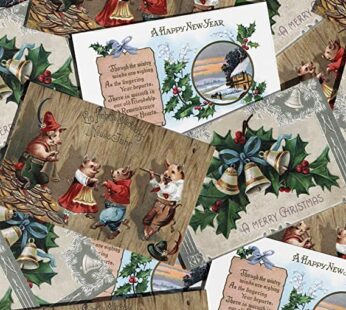 Vintage Postcard Style Minimalistic Christmas Greeting Cards (Pack of 16, Size 5×7 in)