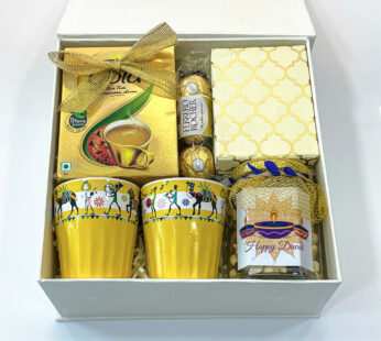 Have It All diwali sweets Hamper With Ceramic Mugs, Tea, Chocolates, And Assorted Dry Fruits