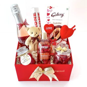 Moonstruck Romance Valentine’s Day Hamper With Milk Chocolates, Wine, Scented Candle, And More