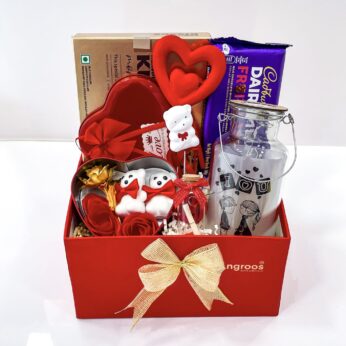 Be My Valentine Hamper With Chocolates, Bottle Lamp, And More
