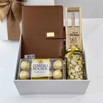 Pisces Moon Gift Hamper For Dad With Wooden Pen Holder, Chocolates, And More