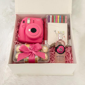 Luxury Birthday gift box for sister filled with Fujifilm Camera, chocolates, and more