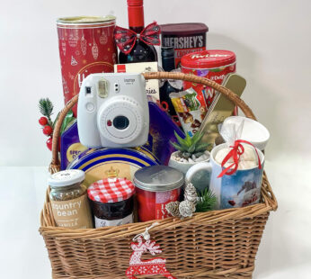 Sugary Sumptuous Luxury holiday gifts Basket With Cookies, Live Succulent, Polaroid Camera, And More